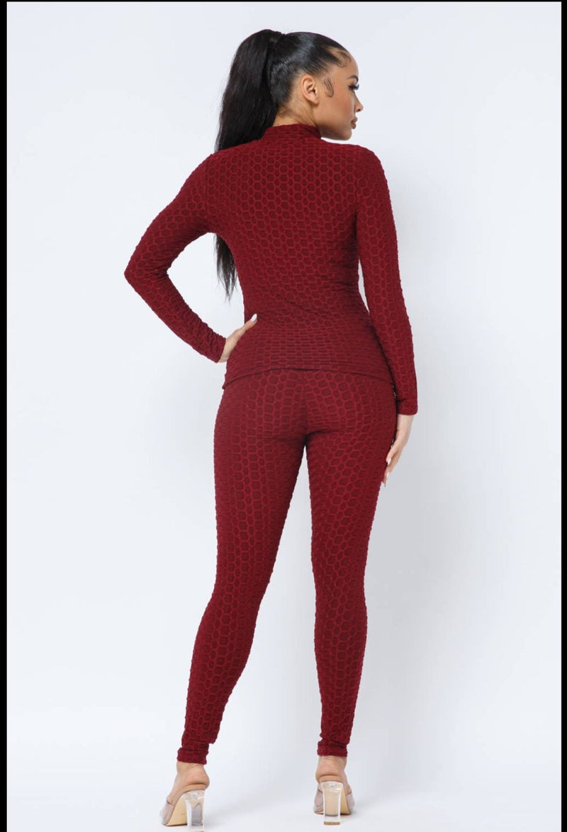 Wine Honeycomb jacket and legging set