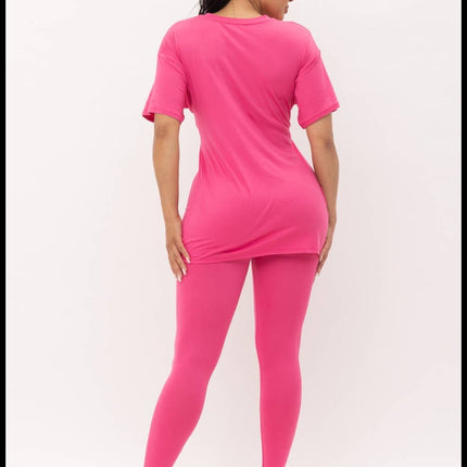 V-neck basic top and leggings ( Fuchsia )