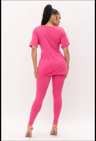 V-neck basic top and leggings ( Fuchsia )