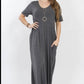 Charcoal plus size short sleeve maxi dress with pockets