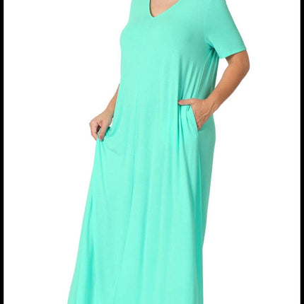 Mint plus size short sleeve maxi dress with pockets