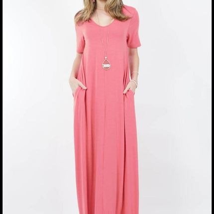 Dessert rose short sleeve maxi dress with pockets