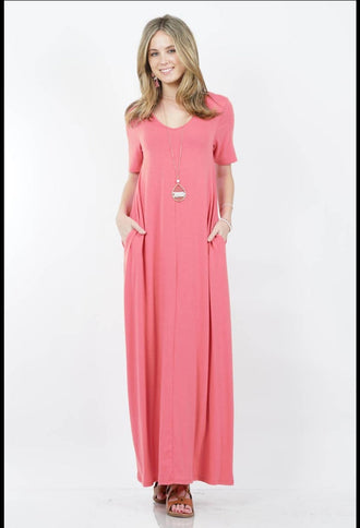 Dessert rose short sleeve maxi dress with pockets