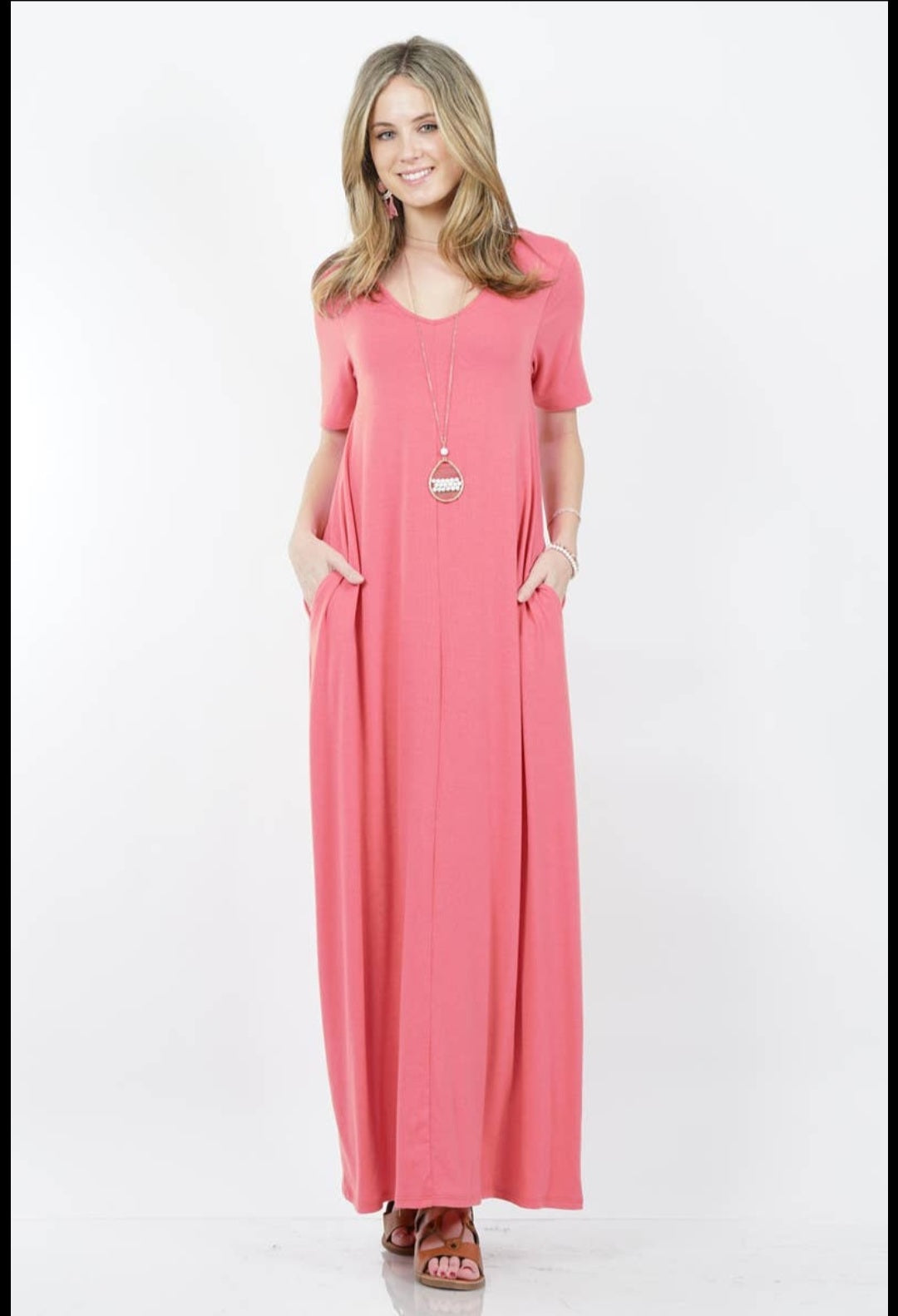 Dessert rose short sleeve maxi dress with pockets