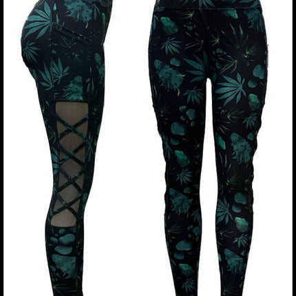 Leaf print women's Lydaa leggings with pockets