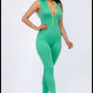 Green Plus size sleeveless mock neckline Jumpsuit