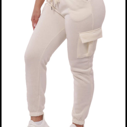 Cream Women's Fleeced Lined Cargo Jogger Sweatpants