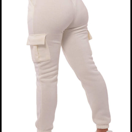 Cream Women's Fleeced Lined Cargo Jogger Sweatpants