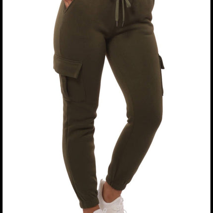 Hunter Green Women's Fleeced Lined Cargo Jogger Sweatpants