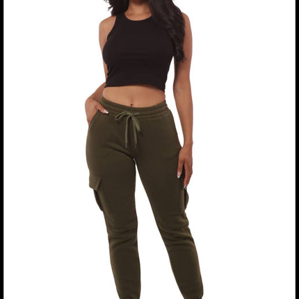 Hunter Green Women's Fleeced Lined Cargo Jogger Sweatpants