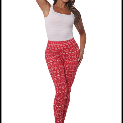 Red Fleeced Lined Holiday Print Leggings