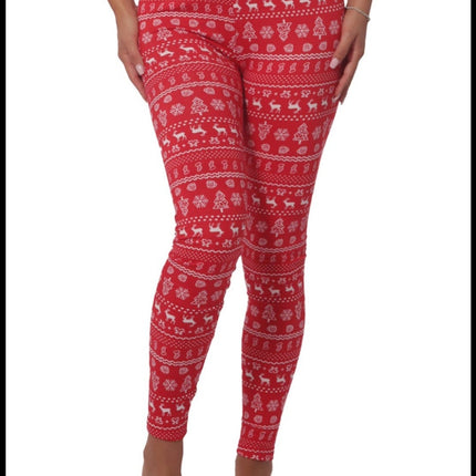 Red Fleeced Lined Holiday Print Leggings