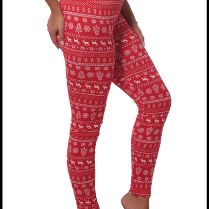 Red Fleeced Lined Holiday Print Leggings