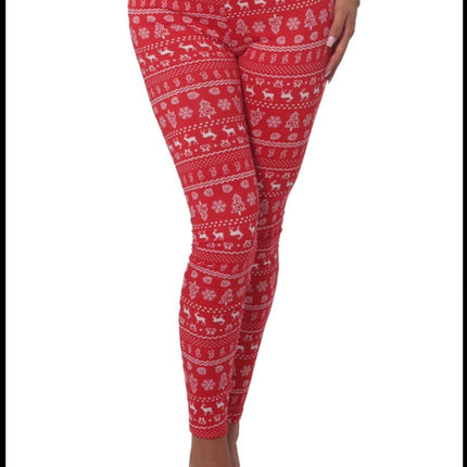 Red Fleeced Lined Holiday Print Leggings