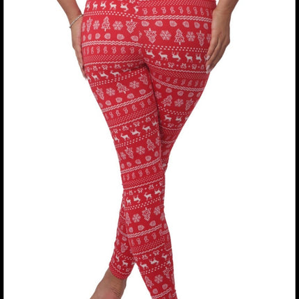 Red Fleeced Lined Holiday Print Leggings