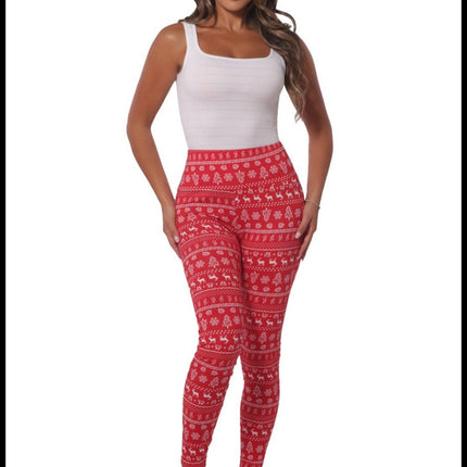 Red Fleeced Lined Holiday Print Leggings