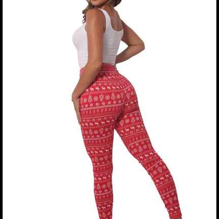 Red Fleeced Lined Holiday Print Leggings