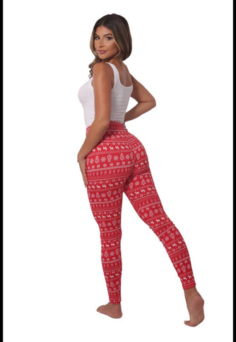 Red Fleeced Lined Holiday Print Leggings