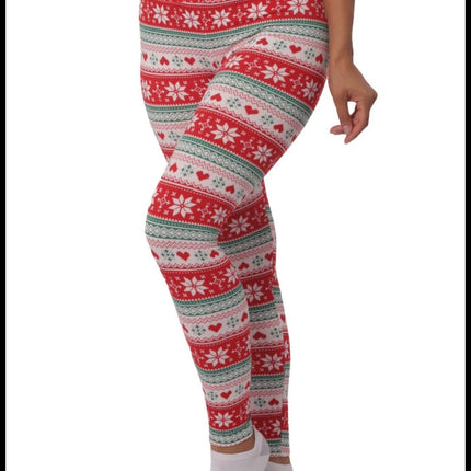 Green/Red Fleeced Lined Holiday Print Leggings