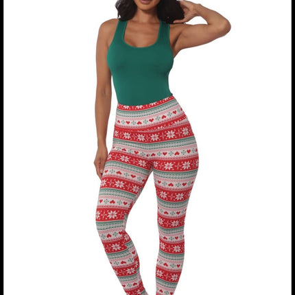 Green/Red Fleeced Lined Holiday Print Leggings