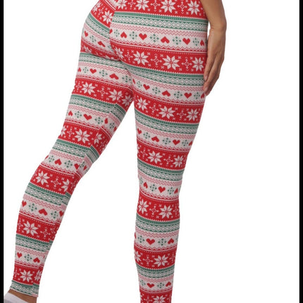 Green/Red Fleeced Lined Holiday Print Leggings