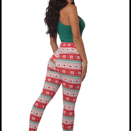 Green/Red Fleeced Lined Holiday Print Leggings