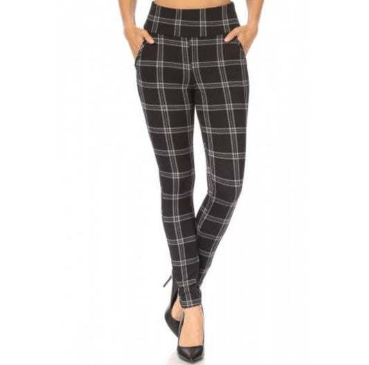 Square patterned high waist sculpting treggings skinny pants