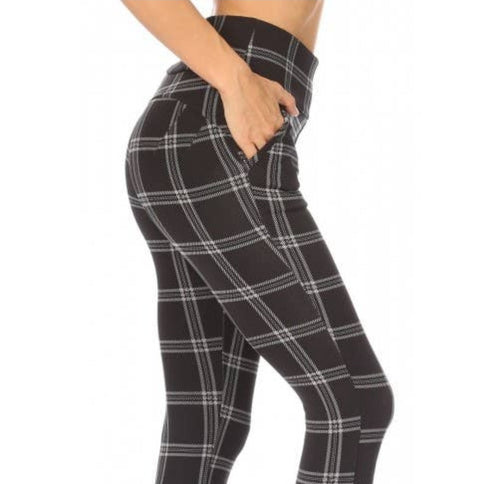 Square patterned high waist sculpting treggings skinny pants