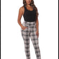 Plaid sculpting treggings with waist button detail