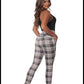 Plaid sculpting treggings with waist button detail