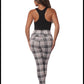 Plaid sculpting treggings with waist button detail