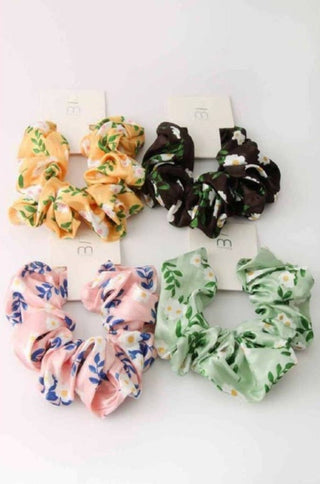 Satin leaf print scrunchie