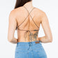 Velvet butterfly print open back crop top