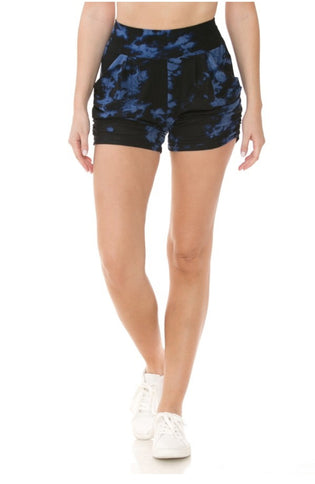 Blue tie die print high rise harem shorts