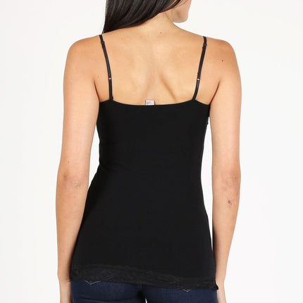 Black solid camisole with lace trim