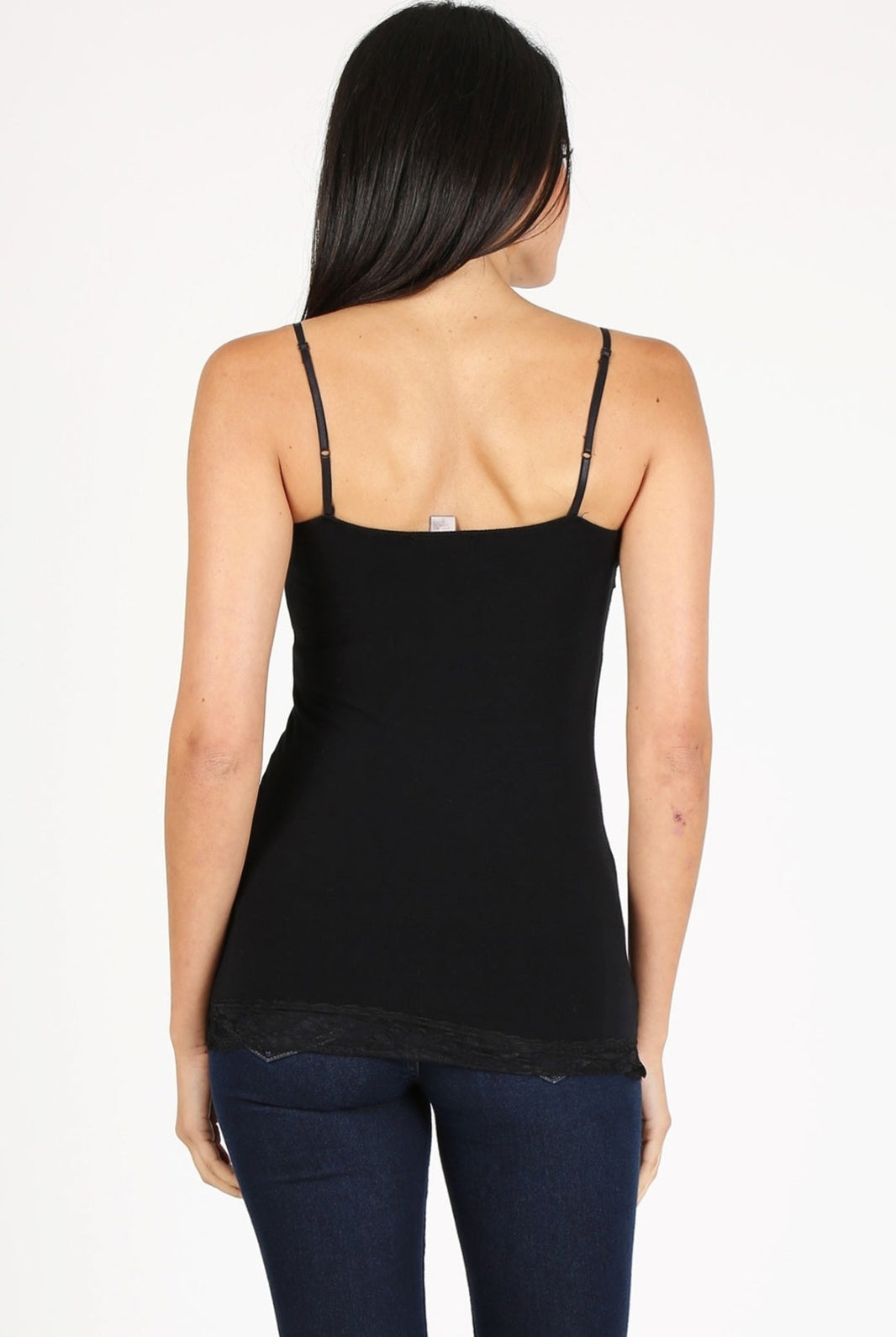 Black solid camisole with lace trim
