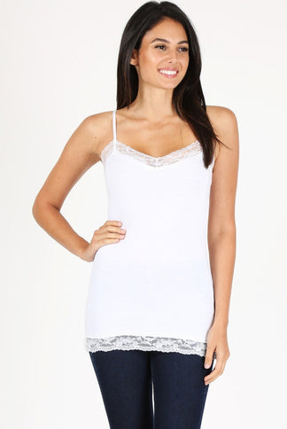 White solid camisole with lace trim