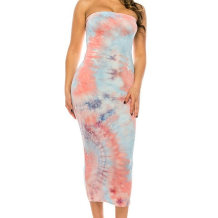 Pink/Sky Blue Tie-dye tube dress