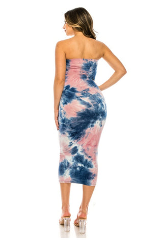 Navy/Mauve Tie-dye tube dress