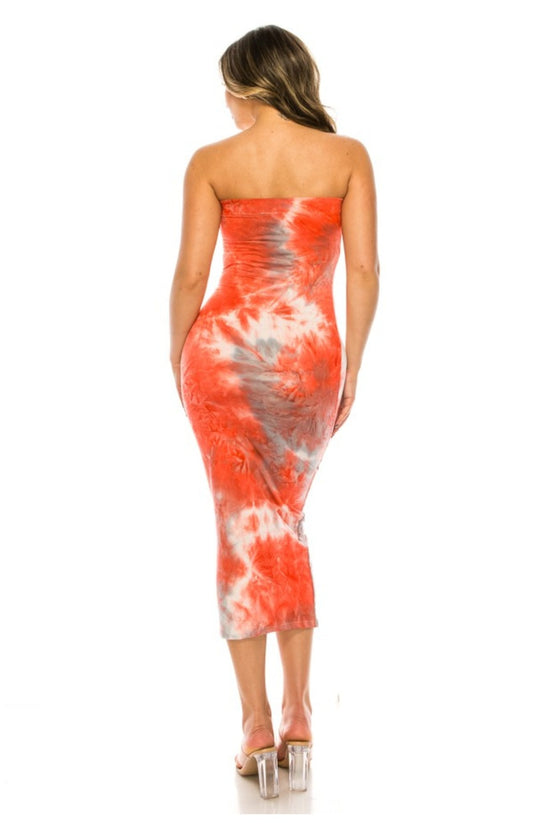 Coral/Grey Tie-dye tube dress