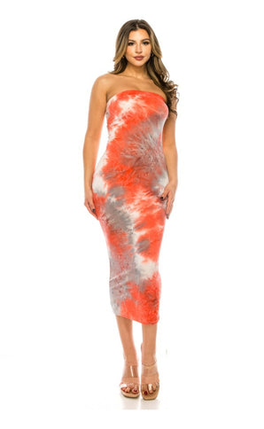 Coral/Grey Tie-dye tube dress