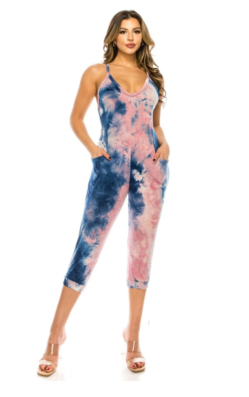 Blue/Pink Tie dye romper