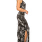 Black floral print side slit maxi dress