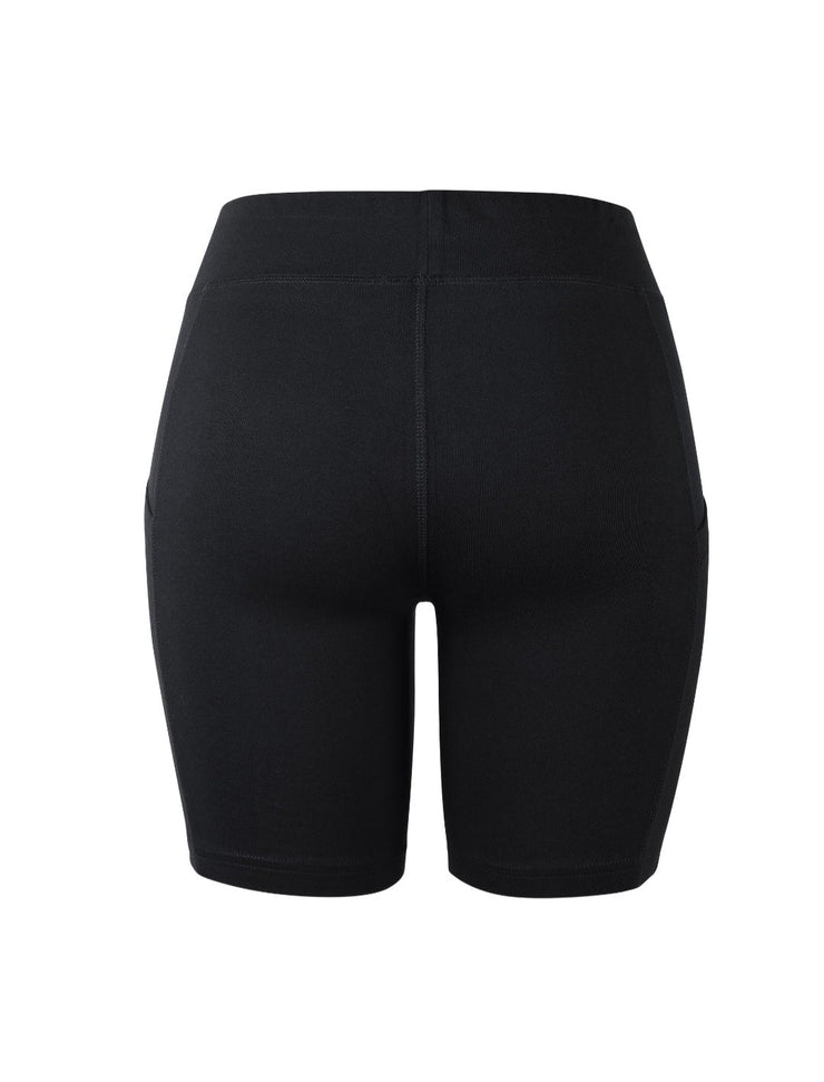 Black Ladies cotton leggings shorts with pockets