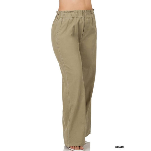 Stone washed canvas paper bag waist pants