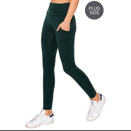 Women's wide waistband leggings pant with pockets Hunter Green