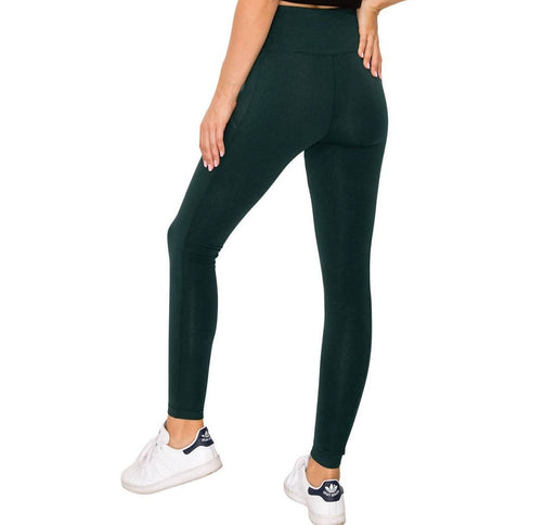 Women's wide waistband leggings pant with pockets Hunter Green