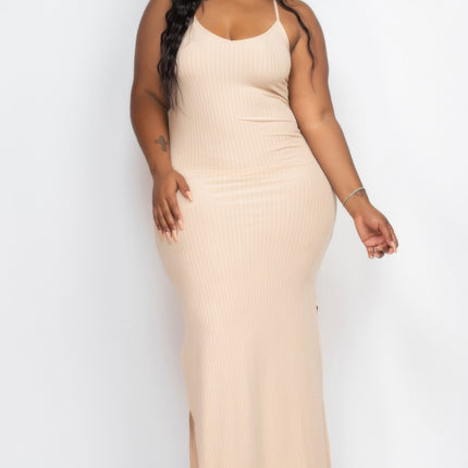 Plus Size Ribbed Side Slit Long Cami Maxi Dress