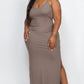 Plus Size Ribbed Side Slit Long Cami Maxi Dress