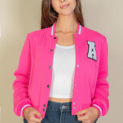 Ezwear Letter Patched Crop Varsity Jacket